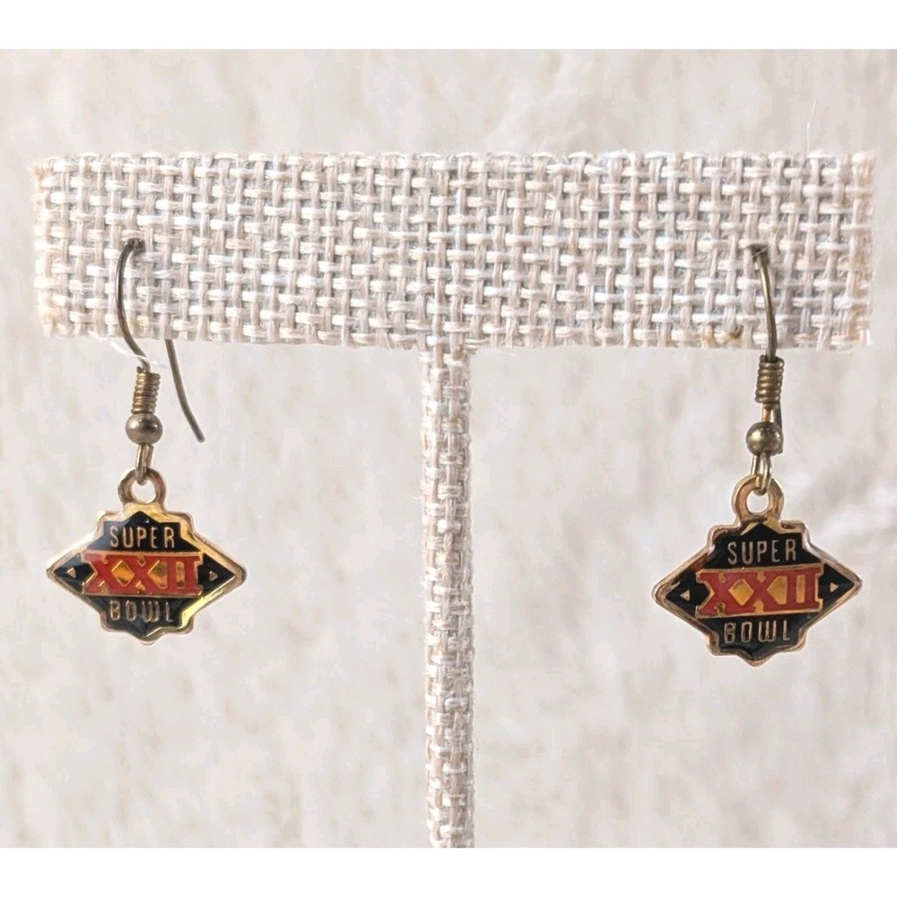Vintage Super Bowl‎ XXI Earrings 1987 NFL Peter David Inc Enamel Dangle